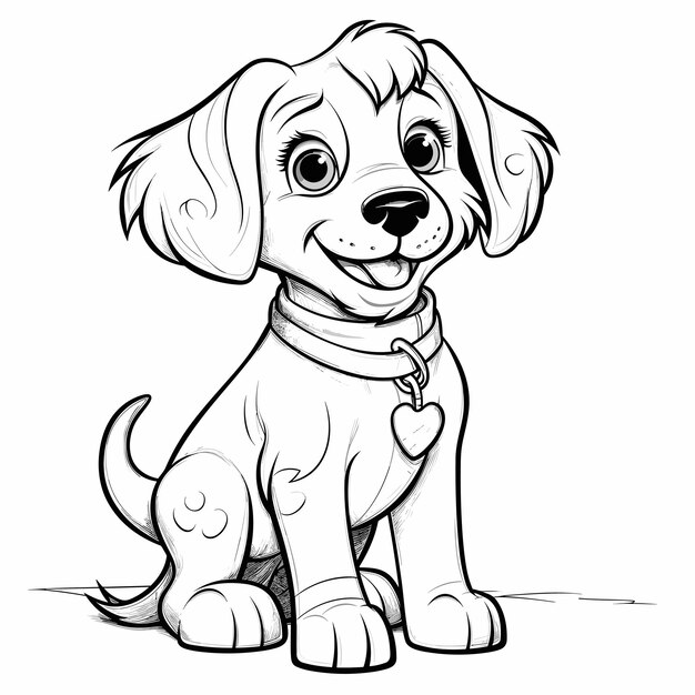 Vector hand drawn dog outline illustration cute dog coloring pages for children black and white