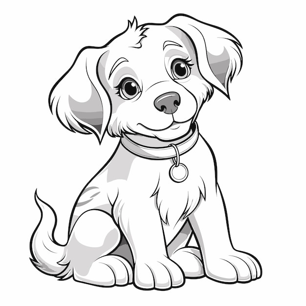 Hand drawn dog outline illustration cute dog coloring pages for children black and white