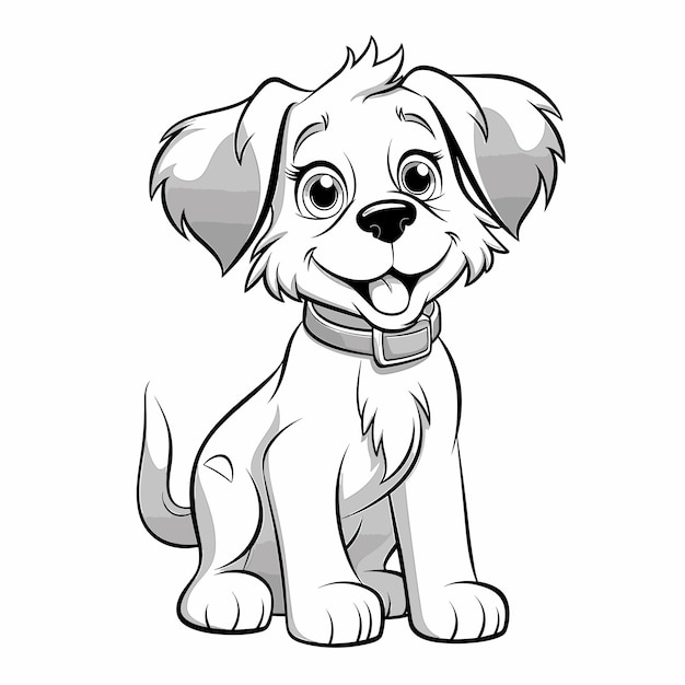 Vector hand drawn dog outline illustration cute dog coloring pages for children black and white