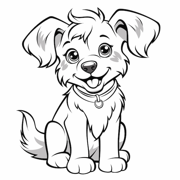 Hand drawn dog outline illustration cute dog coloring pages for children black and white