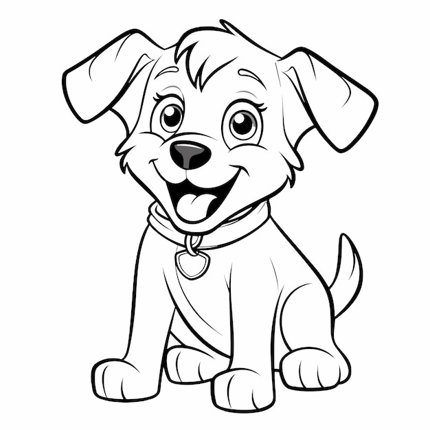 Vector hand drawn dog outline illustration cute dog coloring pages for children black and white