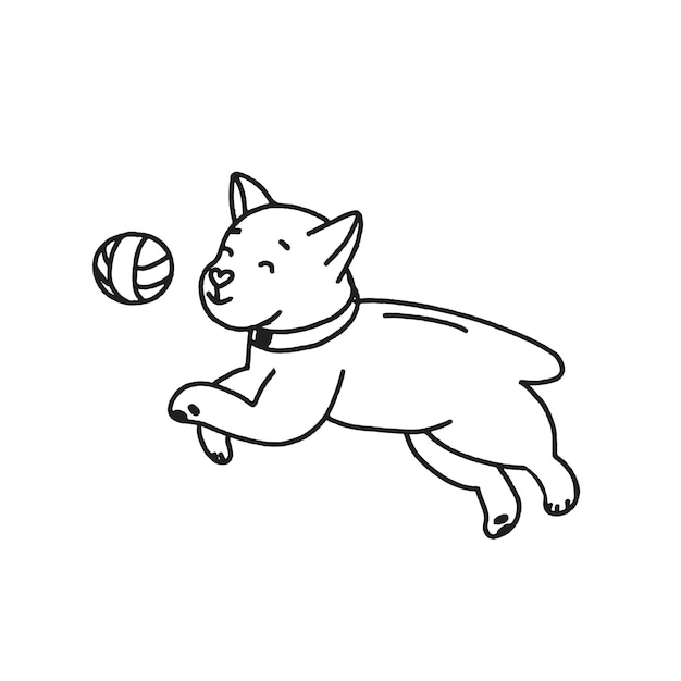 Hand drawn dog playing with ball For the design of dog themes training caring grooming a dog