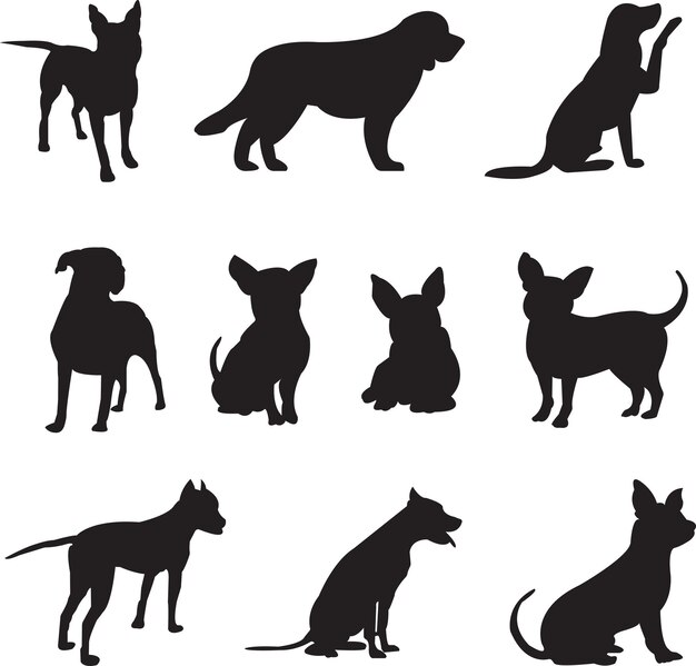 手描きの犬のシルエットセット