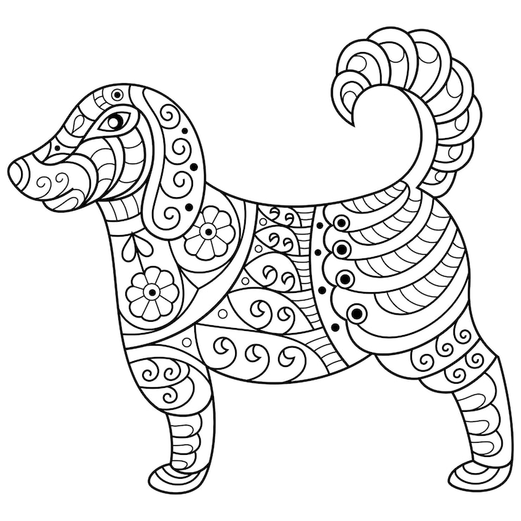 Vector hand drawn of dog in zentangle style