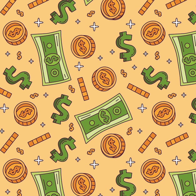 Vector hand drawn dollar sign pattern background