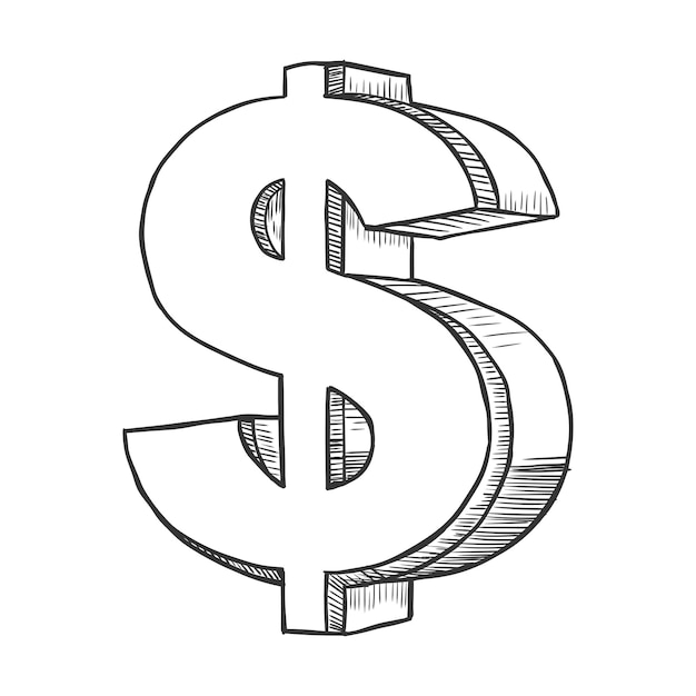 Vettore schizzo di simbolo del dollaro disegnato a mano