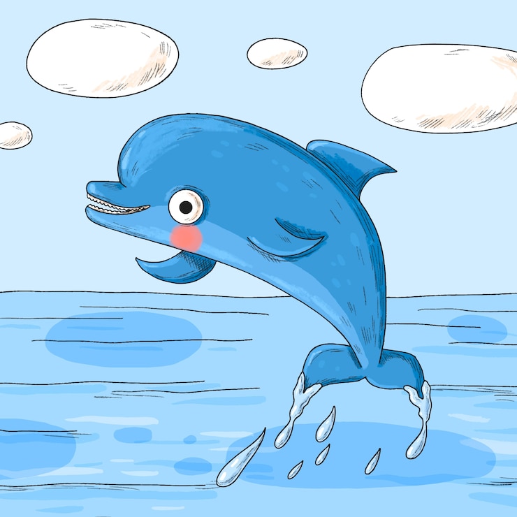 Vector hand drawn dolphin cartoon illustration