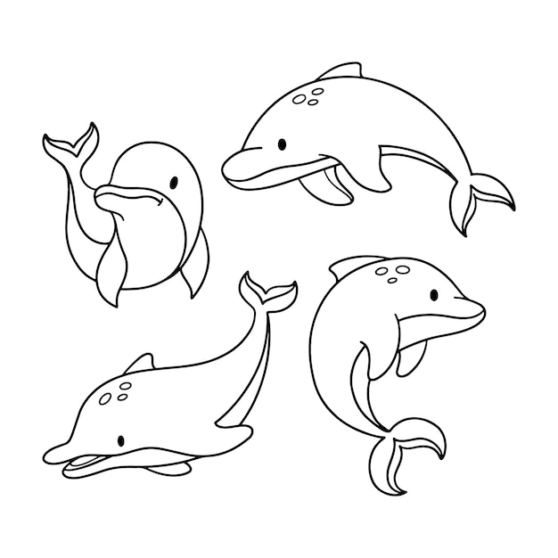 Vector hand drawn dolphin  drawing illustration