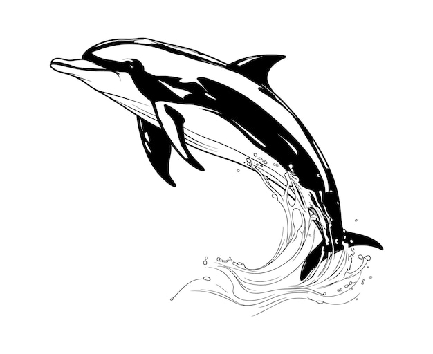 Hand drawn dolphin outline vector