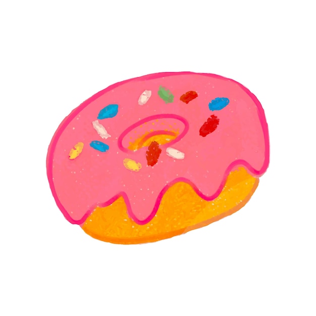 Нарисованный рукой пончик с иллюстрацией масляной пастели