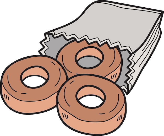 Hand Drawn donuts and paper bags illustration in doodle style