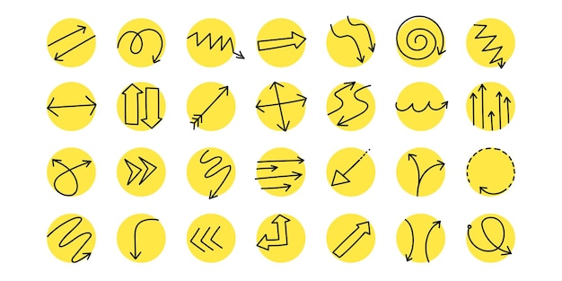 Hand drawn doodle arrow icon set in various direction vector Sign and symbol