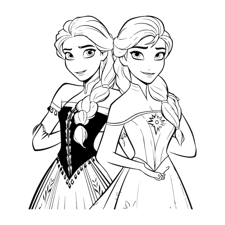 Vector hand drawn doodle art of anna and elsa coloring page illustration generative ai