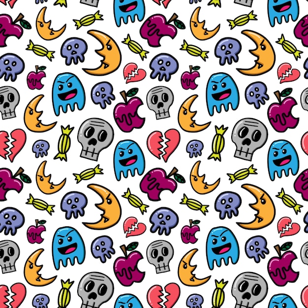 Hand drawn doodle art halloween seamless pattern design