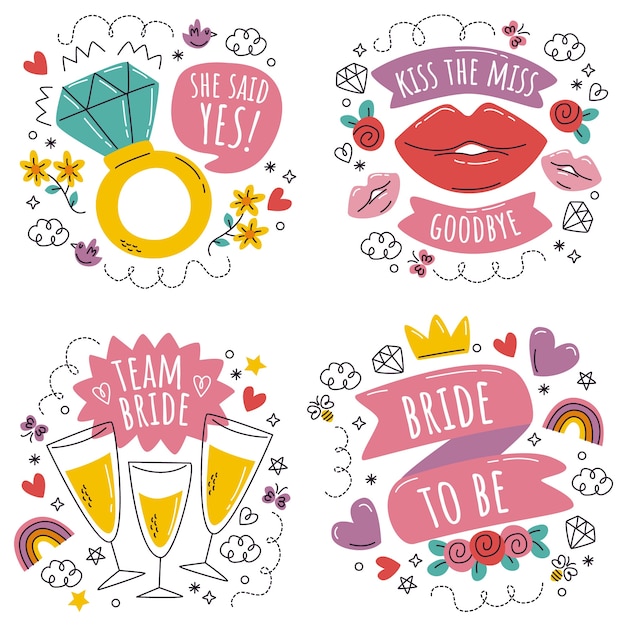 Vector hand drawn doodle bachelorette sticker set