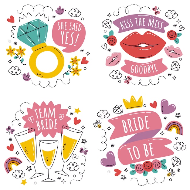 Vector hand drawn doodle bachelorette sticker set