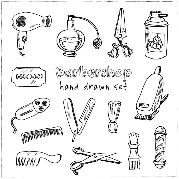 Hand drawn doodle barbershop set. illustration. isolated elements