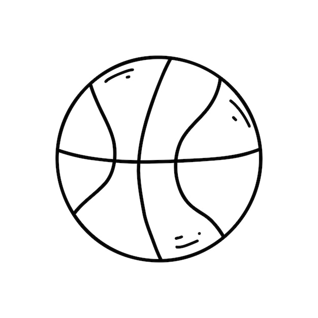 Hand drawn doodle basketball ball icon for print coloring page kids design logo Vector sketch illustration of black outline sport equipment school supplies