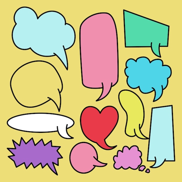 Vector hand drawn doodle blank speech bubbles set