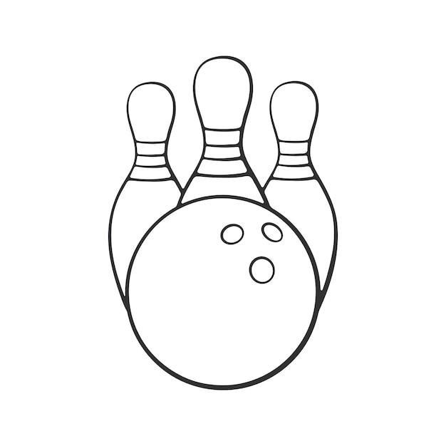 Hand drawn doodle of bowling ball and pins Sports equipment Vector illustration