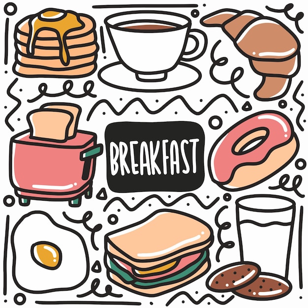 Hand-drawn doodle breakfast food art design element illustration.