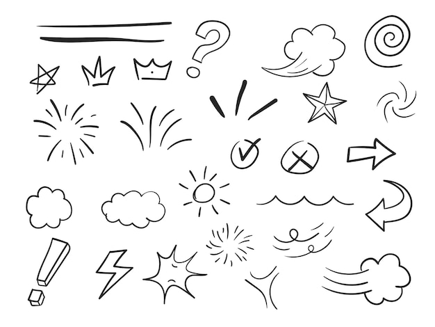 Vector hand drawn doodle brush stroke highlight speech bubble underline arrows sparkle element