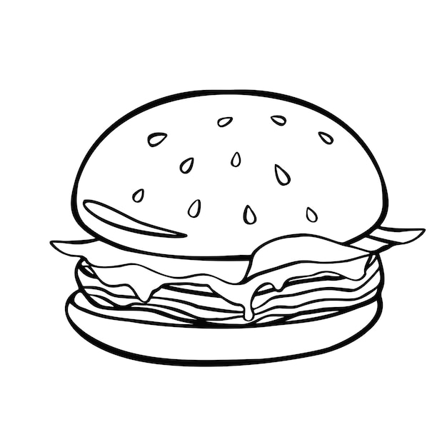 Hand drawn doodle burger Black sketch Sign symbol Decoration element Isolated on white background Flat design Vector illustration