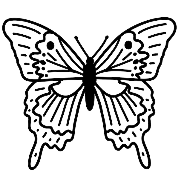 Hand drawn doodle butterfly Vector sketch illustration black outline art of insect for web design icon print coloring page