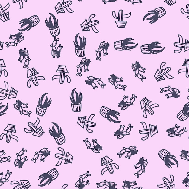 Hand drawn doodle cactus seamless on pastel background