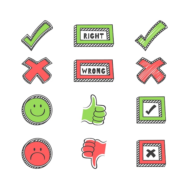 Vector hand drawn doodle check mark icons