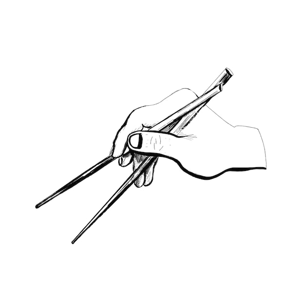 Hand drawn doodle chopsticks in hand Asian food sketch illustration