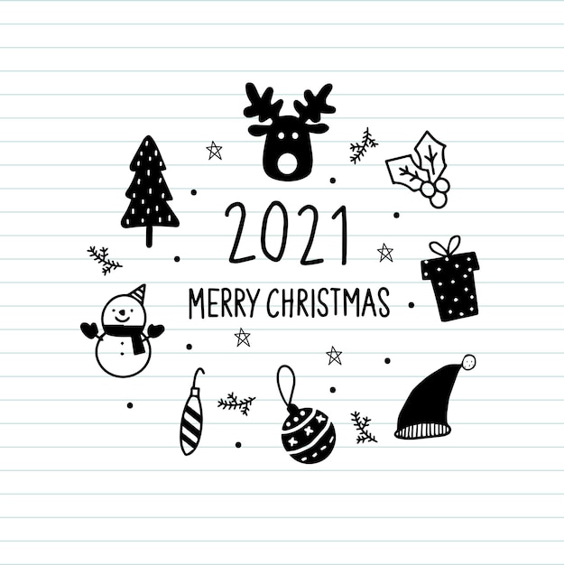 Saluto di natale doodle disegnato a mano