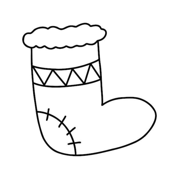 Hand drawn doodle Christmas sock Cartoon element vector sketch illustration black outline art for web design icon print coloring page