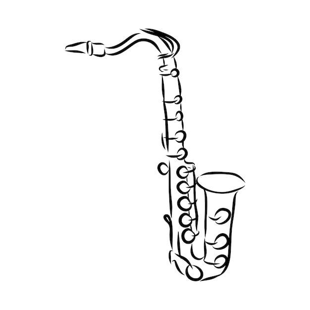 Doodle disegnato a mano di musica classica sassofono strumento a fiato blues funk o jazz