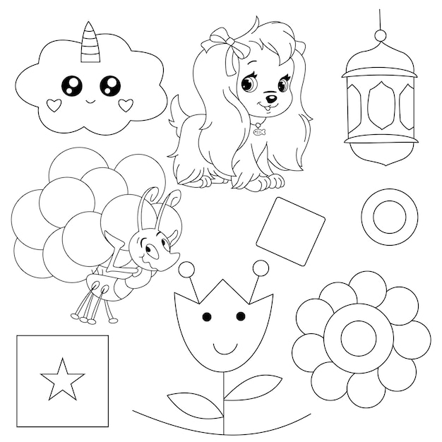 Hand drawn doodle coloring elements