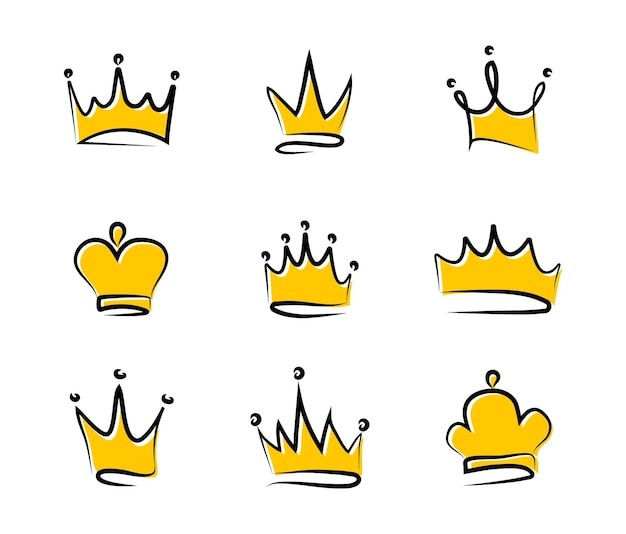 Vettore corone di doodle disegnate a mano collezione di corona di schizzo