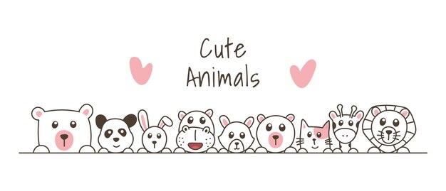 Hand drawn doodle cute animals