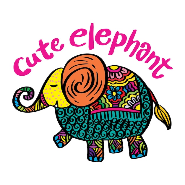 Hand drawn doodle cute elephant