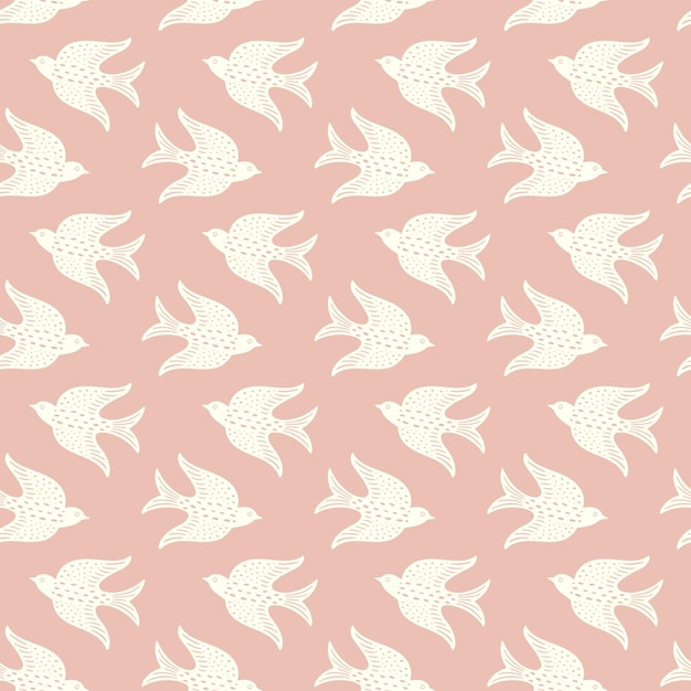 Vector hand drawn doodle decorative birds seamless texture stylized folk birds silhouette seamless pattern