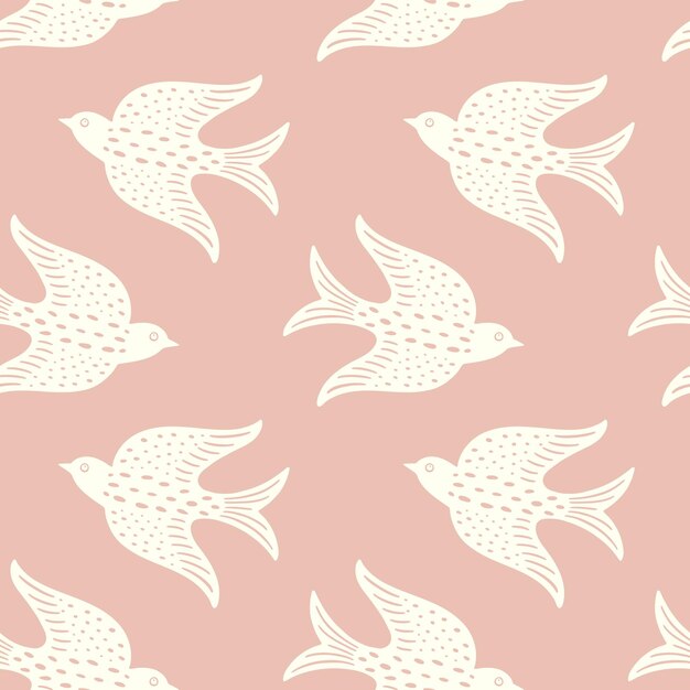 Hand drawn doodle decorative birds seamless texture stylized folk birds silhouette seamless pattern