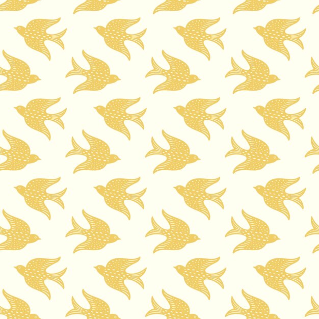 Hand drawn doodle decorative birds seamless texture stylized folk birds silhouette seamless pattern