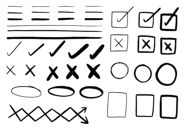 Hand drawn doodle design graphic elements. Hand drawn arrows circles and abstract doodle writing design. white background.
