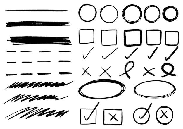 Elementi grafici di disegno di doodle disegnato a mano. cerchi di frecce disegnate a mano e disegno astratto di scrittura di doodle. sfondo bianco.
