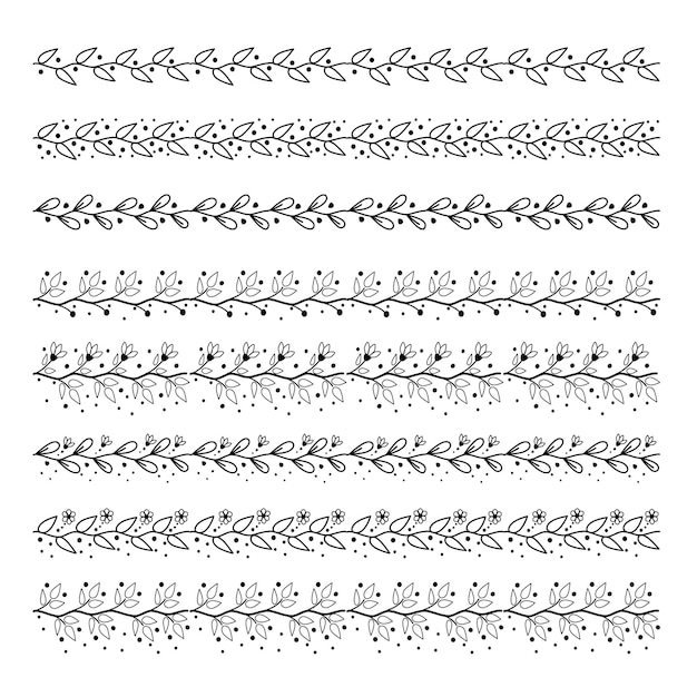 손으로 그린 낙서 디바이더 추상 꽃 낙서 라인 장식 연필 스트로크 개요 스케치 원활한 벡터 일러스트 레이 션 세트