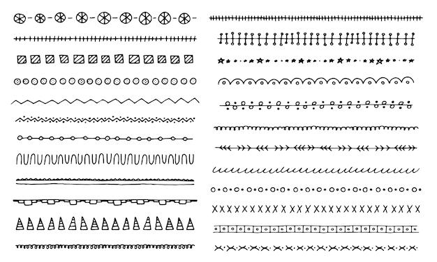 手描き落書き仕切りセット。インクペンブラシの線、鉛筆の線に下線