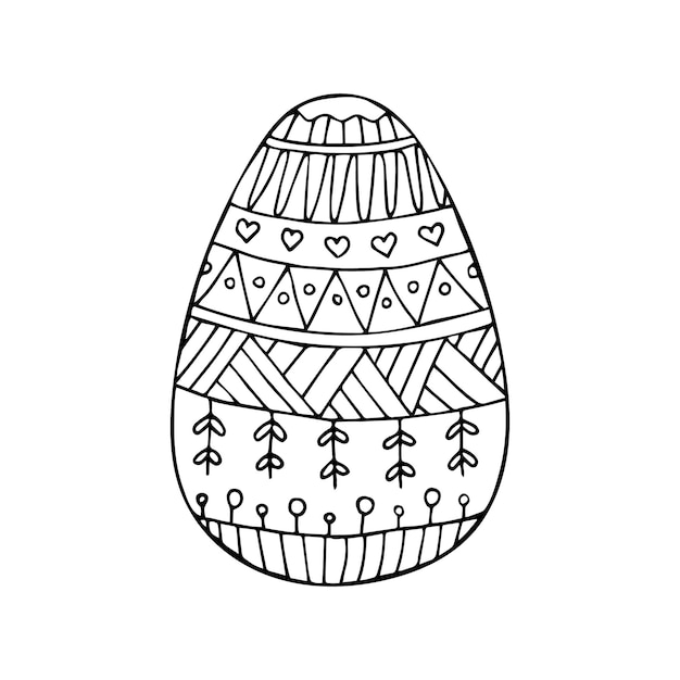 Hand drawn doodle easter egg Easter zentangle Vector egg with ornament Outline