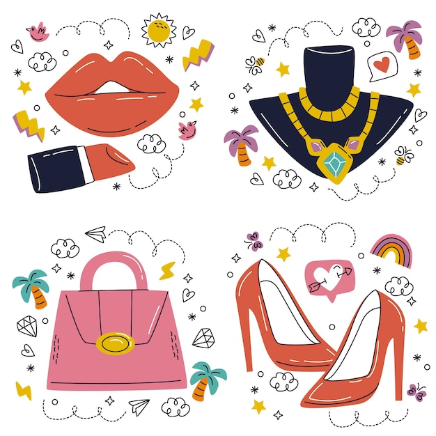 Vector hand drawn doodle fashion stickers