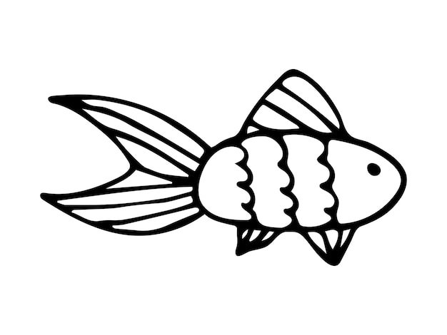 Hand drawn doodle fish Vector cute fish for decoration Outline