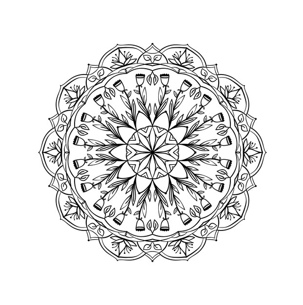 Hand drawn doodle floral mandala Ethnic round lacy pattern with ornament Coloring book page element for adults Vector illustration