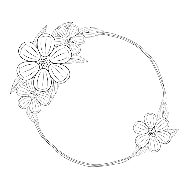 hand drawn doodle flower bouquet Wreath frame Cute doodle brush Round floral wreaths frame